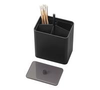 Yamazaki 10285 TOWER Storage Box with Push Lock Black ABS Plastic Polypropylene Silicone Minimalist 6.6 x 9.6 x 10.8 cm (L x W x H)