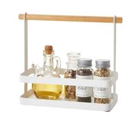 Yamazaki 2420 TOSCA Seasoning Rack, white, Steel/Wood, Minimalist, 24 x 10 x 20 cm