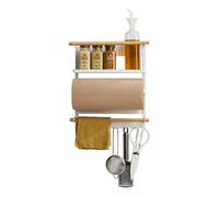 YAMAZAKI 2559 TOSCA Magnetic Refrigerator Side Rack, white, Steel/Wood, Minimalist, 32 x 10 x 36 cm