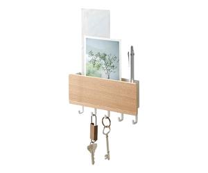 Yamazaki 2730 RIN Magnetic Key Hook with Tray, White, Wood/Steel, Minimalist, 18 x 3 x 9.5 cm