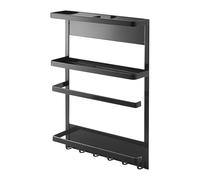 Yamazaki 2745 TOWER Magnetic Refrigerator Side Rack, black, Steel, Minimalist, 24.5 x 6.5 x 34 cm