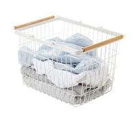 Yamazaki 2809 TOSCA Laundry Basket Medium, white, Steel/Wood, Minimalist, 41.5 x 31 x 27 cm