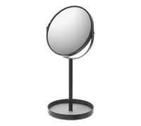 YAMAZAKI 2820 TOWER Makeup Mirror with Accessory Tray, black, Steel/Mirror, Minimalist, 17.5 x 14 x 33 cm