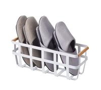 YAMAZAKI 2837 Slim Storage Basket - Home Organizer Bin Holder with Wooden Handle Tosca White, Steel Wood