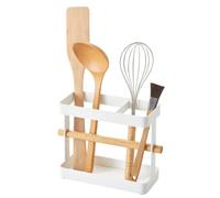 Yamazaki 3154 TOSCA Kitchen Tool Stand, White, Steel/Wood, Minimalist Design, 20 x 7.5 x 14.5 cm (LxWxH)