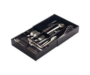 YAMAZAKI 3383 TOWER Extendable Cutlery Tray with Slide, Black, ABS Resin/PS Resin, Minimalist Design, 25 x 24.6 x 5.7 cm (LxWxH)