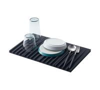 YAMAZAKI 3835-P Home Foldable Drainer Tray-Kitchen Dish Drying Mat, Silicone, Black