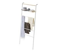 Yamazaki 3871 TOWER Ladder Hanger with Shelf, White, Steel/Wood, Minimalist Design, 66 x 30~38 x 160 cm (LxWxH)