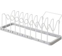 Yamazaki 3965 Under Sink Extendable Pot Lid & Frying Pan Stand, White, Approx. W 17.7-32.3 x D 7.9 x H 6.9 inches (45-82 x 20 x 17.5 cm), Plate - Kitchen Storage, Handle Holder Included