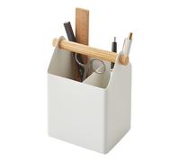 Yamazaki 4151 TOSCA Pen Stand, white, Steel/Wood, Minimalist, 12 x 8.5 x 14.5 cm
