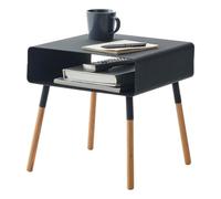 Yamazaki 4230 PLAIN Low Side Table, black, Steel/Wood, Minimalist, 35 x 35 x 35 cm