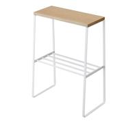 YAMAZAKI 4382 TOSCA Side Table, white, Steel/Wood, Minimalist, 42 x 22 x 56.5 cm