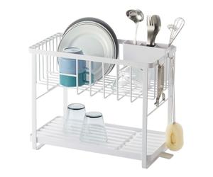 Yamazaki 4386 TOWER 2-Level Dish Drainer Rack, white, Steel/ABS Resin/Polypropylene/Silicone, Minimalist, 41 x 22 x 33 cm