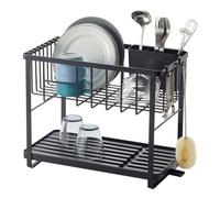 YAMAZAKI 4387 TOWER 2-Level Dish Drainer Rack, black, Steel/ABS Resin/Polypropylene/Silicone, Minimalist, 41 x 22 x 33 cm