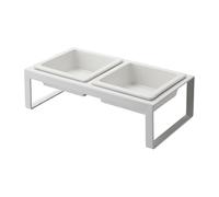 Yamazaki 4744 TOWER Pet Food Bowl Stand Set, white, Steel/Ceramic, Minimalist, 29 x 15.5 x 10 cm
