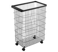 Yamazaki 4777 TOWER Laundry Basket With Wheels, black, Steel/Nylon, Minimalist, 28 x 46.5 x 61 cm