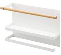 Yamazaki 5087 TOSCA Magnetic Side Rack, white, Steel/Wood/Silicone, Minimalist, 32 x 9.5 x 20 cm