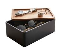 Yamazaki 5166 RIN Accessory Storage Box, black, Polystone/Wood, Minimalist, 18.5 x 12.5 x 7 cm