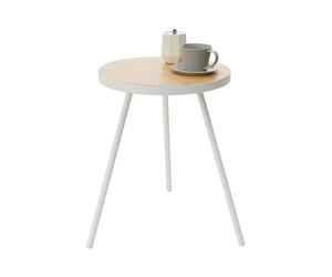 YAMAZAKI 5558 TOWER Round Side Table, white, Steel/Wood, Minimalist, 49 x 48 x 50 cm