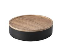 YAMAZAKI 5800 RIN Storage Case With Lid Round, black, Steel/Wood, Minimalist, 22 x 22 x 6 cm
