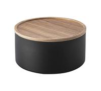 YAMAZAKI 5802 RIN Storage Case With Lid Round Deep, black, Steel/Wood, Minimalist, 22 x 22 x 11 cm