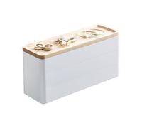 YAMAZAKI 5811 RIN 3-Tiered Slim Accessory Case With Lid, white, ABS Resin/Wood, Minimalist, 24 x 8 x 11.5 cm