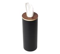 Yamazaki 5981 RIN Round Tissue Case L, black, Steel/Wood/Silicone, Minimalist, 9.2 x 9.2 x 23.8 cm