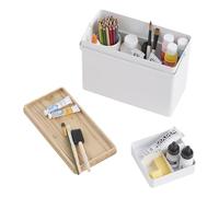YAMAZAKI First Aid Box Three Tier Metal Multi Compartment Organizer Steel + Wood Handles Lid No Assembly Required