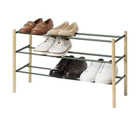 YAMAZAKI Home Expandable 3-Tiered Space Saving Rack, Metal Shoe Organizer for Entryway or Bedroom | Steel, One Size, Forest Green