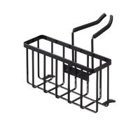 YAMAZAKI Home Faucet-Hanging Sponge Caddy Kitchen Sink Dish Soap Bottle Brush Scrubber Organizer Holder, Metal with Silicone Protection | Steel, Black, One Size