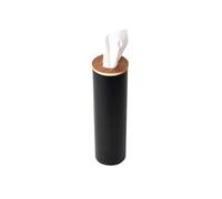 YAMAZAKI Home Rin Reusable Round Tissue Case, Car Tissue Holder, Slim Metal Tissue Container with Wooden Lid - Small - Steel + Wood