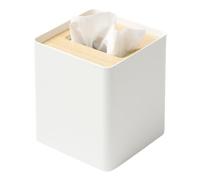 Yamazaki Home Rin Reusable Tissue Box Cover Metal Holder Container Case with Natural Wooden Lid - Steel