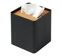 Yamazaki Home Rin Reusable Tissue Box Cover Metal Holder Container Case with Natural Wooden Lid - Steel