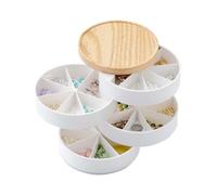 YAMAZAKI Home Sectioned Jewelry Organizer Nail Art Supplies Earring Accessories Storage Holder Rotating Display with Removable Trays | Plastic + Wood, One Size, White