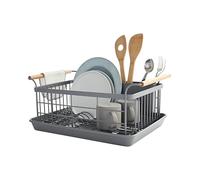 YAMAZAKI home Sink Removeable Drainer Tray, Kitchen Drying Organizer Holder, One Size, White Steel + Wood | Dish Rack, Gray