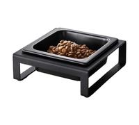 Yamazaki Home Tower Raised Ceramic Pet Food Or Water Bowl with Metal Stand for Cats Or Small Dogs - Short - 1.25, Black