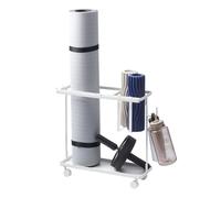 Yamazaki Home Tower Rolling Slim Fitness Rack With Adjustable Holder, Casters, Hooks For Gear Organization - Steel