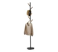 YAMAZAKI Plain Coat Rack, black | Steel / Wood,Weighted Base, With 6 Branches, Elegant Blend of Steel & Solid Wood, 28 x 28 x 177 cm, Japanese Design