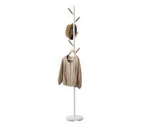 YAMAZAKI Plain Coat Rack, white | Steel / Wood,Weighted Base, With 6 Branches, Elegant Blend of Steel & Solid Wood, 28 x 28 x 177 cm, Japanese Design