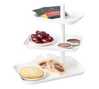 YAMAZAKI Tower 4280 3-tier serving plate for cookies, fruit, cake, steel, white, L 24.7 x W 15.7 x H 25.7 cm