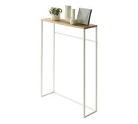 YAMAZAKI Tower Console Table, white | Steel / Wood, incl. 4 Hooks, for Narrow Entryways, Hanging Storage, Slim, 18,5 x 60 x 80,5 cm, Japanese Design