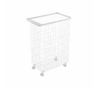Yamazaki Tower Laundry Basket with Casters, white | Steel, Lightweight Yet Spacious Design, Holds up to 55 L, Easy to Move, 46,5 x 28 x 61 cm, Japanese Design