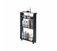 Yamazaki 3628 TOWER Slim Trolley with Grip, black, Steel/Wood, Minimalist, 13 x 47.5 x 80.5 cm