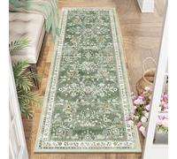 Yamaziot 2x6 Washable Hallway Runner Rug Non Slip Floral Carpet, Sage Green | Soft Boho Floral Kitchen Runner with Rubber Backing, Stain Resistant, Low Pile Distressed Carpet for Kitchen Hallway Entrance