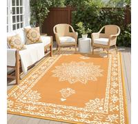 Yamaziot 5x8 Outdoor Rug Waterproof Plastic Straw Patio Rug,Orange Yellow | Reversible Backyard Carpet UV Resistant Portable RV Mat Clearance, Large Indoor Outdoor Rug for Porch, Patio, Deck, Balcony