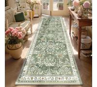 Yamaziot Washable Area Rug 3x5 - Small Non Slip Boho Runner Rug for Bedroom, Low Pile Distressed Carpet for Living Room, Bedroom, Kitchen, Entrance, Green