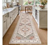 Yamaziot Washable Runner Rug, 2x10 Non-Slip Boho Vintage Hallway Rug Runner with Rubber Backing, Low Pile Faux Wool Distressed Carpet Runner for Bedroom, Kitchen, Laundry, Entrance, Ginger Grey