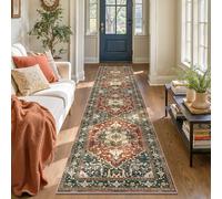 Yamaziot Washable Runner Rug, 2x10 Non-Slip Boho Vintage Hallway Rug Runner with Rubber Backing, Stain Resistant & Low Pile Faux Wool Distressed Carpet Runner for Kitchen, Laundry, Entrance