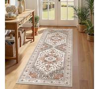 Yamaziot Washable Runner Rug, 2x6 Non-Slip Boho Vintage Hallway Rug Runner with Rubber Backing, Low Pile Faux Wool Distressed Carpet Runner for Bedroom, Kitchen, Laundry, Entrance, Ginger Grey