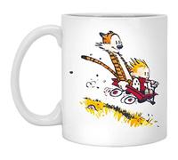 YaMe - Funny BFF Cal-vin and Hobbes Sit On The Trolley Cart Ceramic Coffee Mug Tea Cup (White, 11oz)